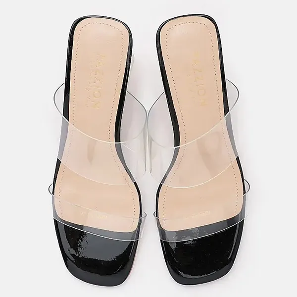 Dép Cao Gót Nữ Pazzion Alexandra Neutral Clear Strap Heels 01625510BK34 Màu Đen - Dép - Vua Hàng Hiệu