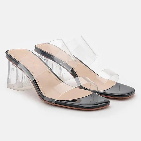 Dép Cao Gót Nữ Pazzion Alexandra Neutral Clear Strap Heels 01625510BK34 Màu Đen - Dép - Vua Hàng Hiệu