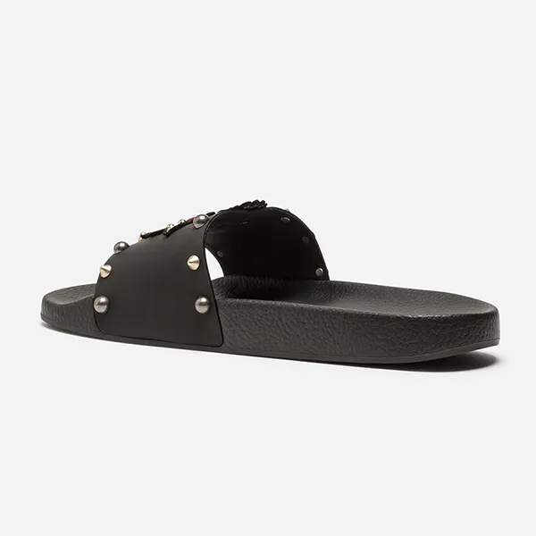 Dép Dolce & Gabbana D&G Slippers In Rubber And Calfskin With Heart Patches Màu Đen Size 39