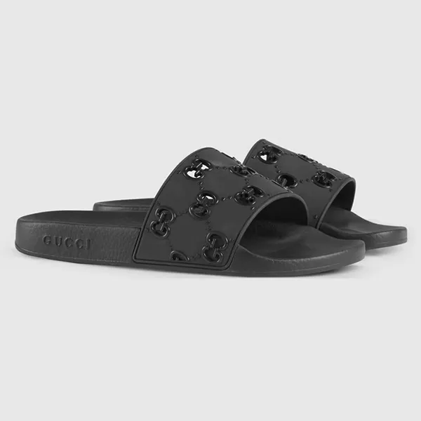 Dép Nam Gucci Rubber GG Slide Sandal Black 575957 Màu Đen Size 8