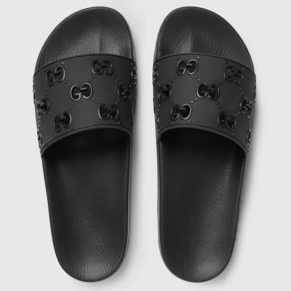 Dép Nam Gucci Rubber GG Slide Sandal Black 575957 Màu Đen Size 8