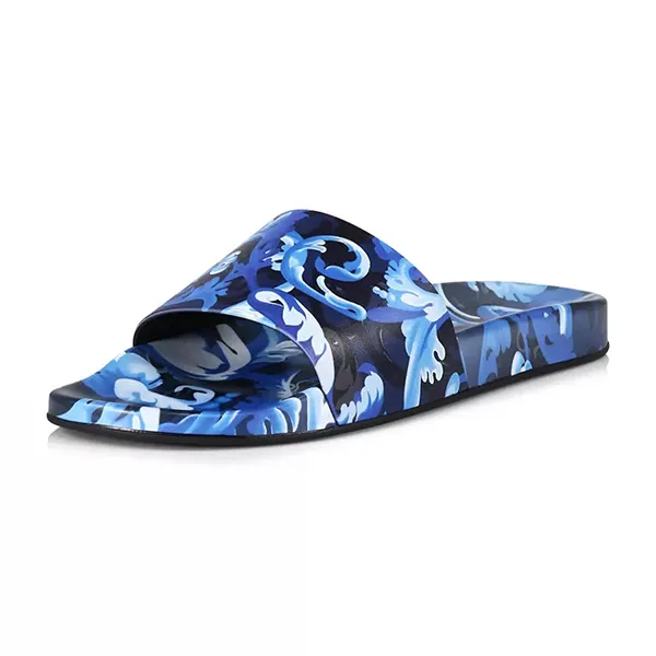 Dép Nam Versace Baroccoflage Slides DSU6516 1A00876 5U150 Màu Xanh Blue Size 39 (Form To 1.5 đến 2 Size Thường)