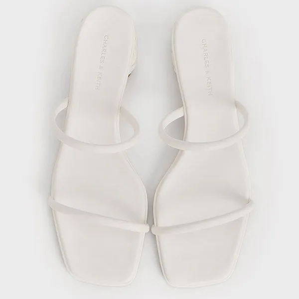 Dép Nữ Charles & Keith CNK Double Strap Braided Heel Mules White 60051036 Màu Trắng