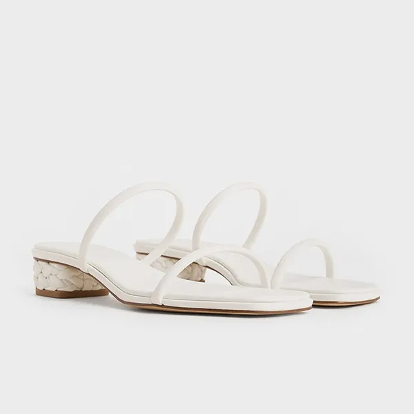 Dép Nữ Charles & Keith CNK Double Strap Braided Heel Mules White 60051036 Màu Trắng