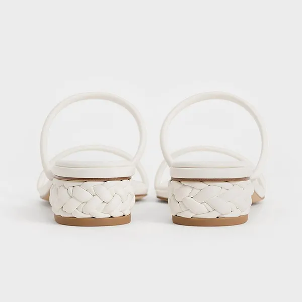 Dép Nữ Charles & Keith CNK Double Strap Braided Heel Mules White 60051036 Màu Trắng