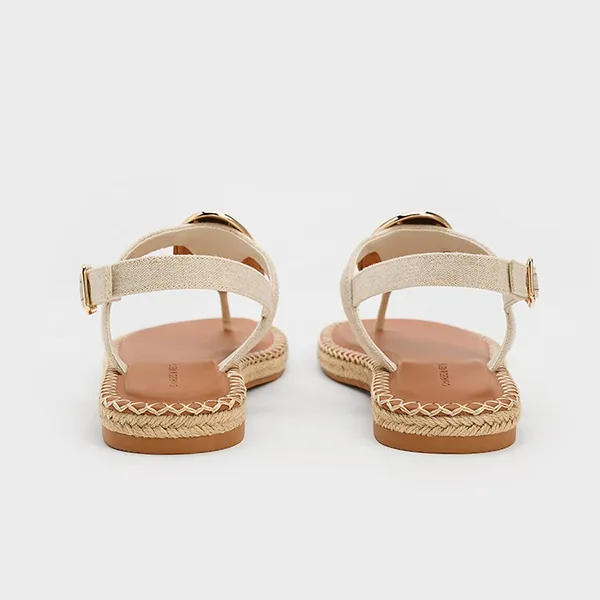 Dép Nữ Charles & Keith CNK Metallic Oval Espadrille Sandals Beige 70580228 Màu Be Nâu