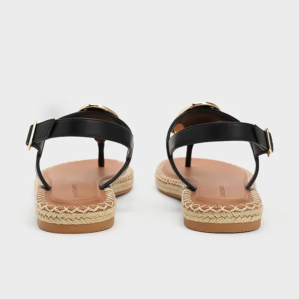 Dép Nữ Charles & Keith CNK Metallic Oval Espadrille Sandals Black 70580228 Màu Nâu Đen