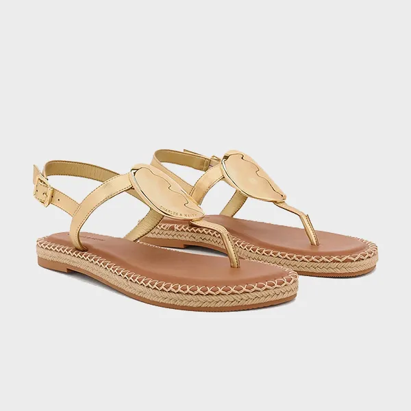 Dép Nữ Charles & Keith CNK Metallic Oval Espadrille Sandals Gold 70580228 Màu Vàng Nâu