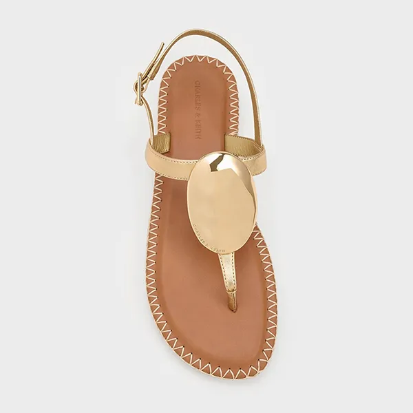 Dép Nữ Charles & Keith CNK Metallic Oval Espadrille Sandals Gold 70580228 Màu Vàng Nâu