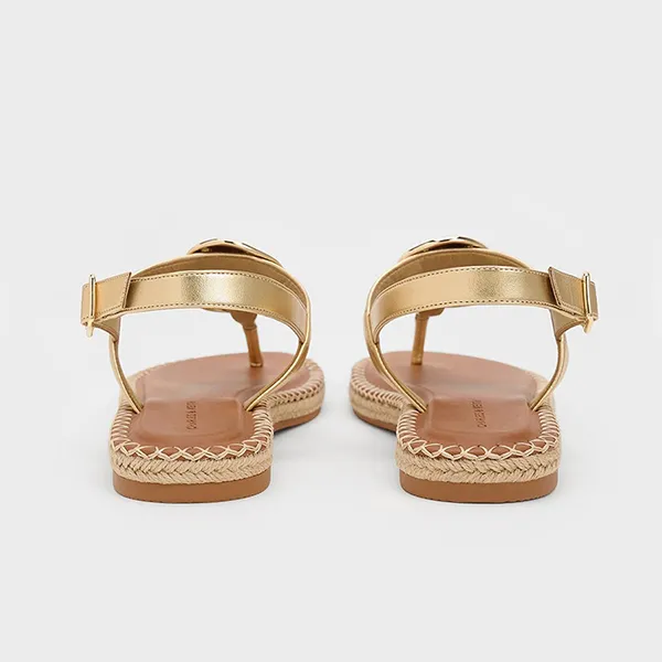 Dép Nữ Charles & Keith CNK Metallic Oval Espadrille Sandals Gold 70580228 Màu Vàng Nâu