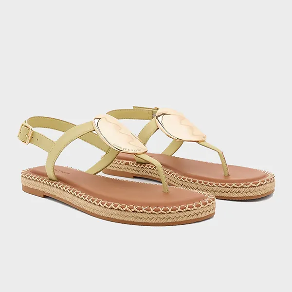 Dép Nữ Charles & Keith CNK Metallic Oval Espadrille Sandals Lime 70580228 Màu Xanh Nâu