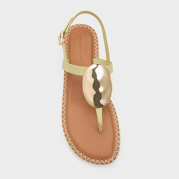 Dép Nữ Charles & Keith CNK Metallic Oval Espadrille Sandals Lime 70580228 Màu Xanh Nâu