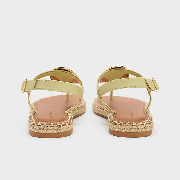 Dép Nữ Charles & Keith CNK Metallic Oval Espadrille Sandals Lime 70580228 Màu Xanh Nâu