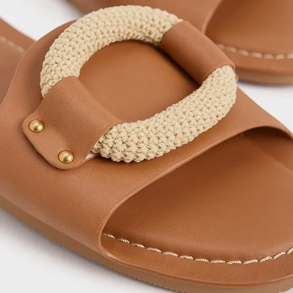 Dép Nữ Charles & Keith CNK Raffia Ring Slide Sandals 70381045 Màu Nâu