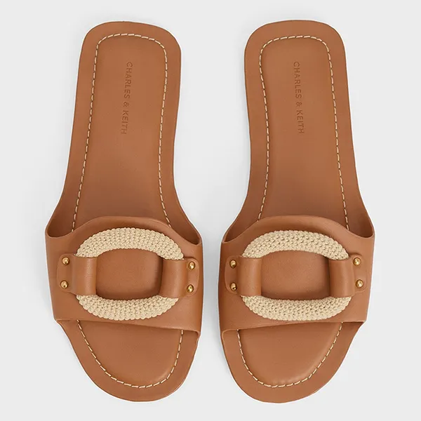 Dép Nữ Charles & Keith CNK Raffia Ring Slide Sandals 70381045 Màu Nâu