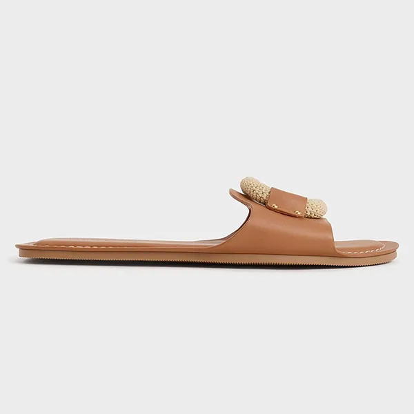 Dép Nữ Charles & Keith CNK Raffia Ring Slide Sandals 70381045 Màu Nâu