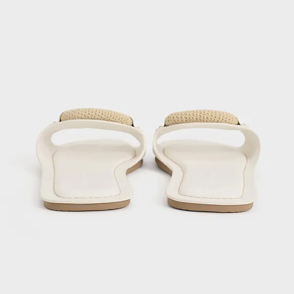 Dép Nữ Charles & Keith CNK Raffia Ring Slide Sandals 70381045 Màu Trắng