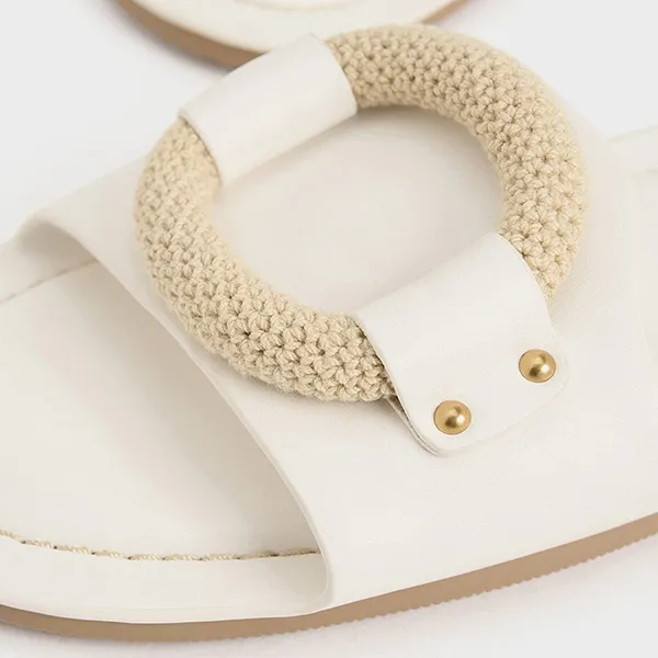 Dép Nữ Charles & Keith CNK Raffia Ring Slide Sandals 70381045 Màu Trắng