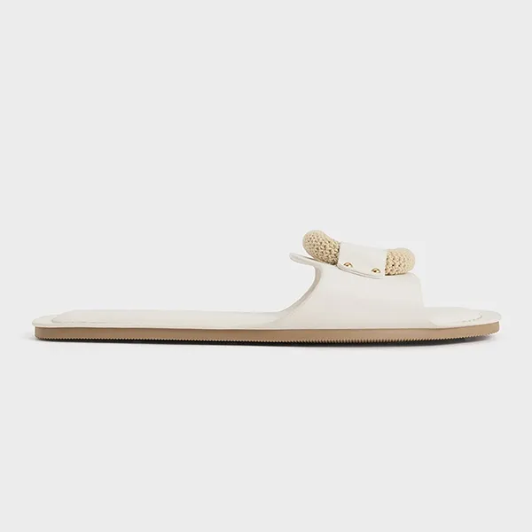 Dép Nữ Charles & Keith CNK Raffia Ring Slide Sandals 70381045 Màu Trắng