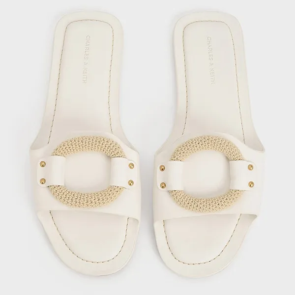 Dép Nữ Charles & Keith CNK Raffia Ring Slide Sandals 70381045 Màu Trắng