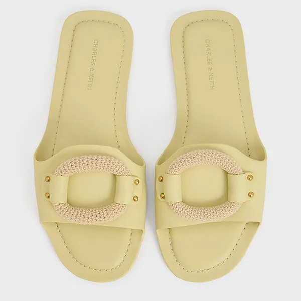 Dép Nữ Charles & Keith CNK Raffia Ring Slide Sandals 70381045 Màu Xanh Cốm