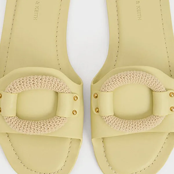 Dép Nữ Charles & Keith CNK Raffia Ring Slide Sandals 70381045 Màu Xanh Cốm