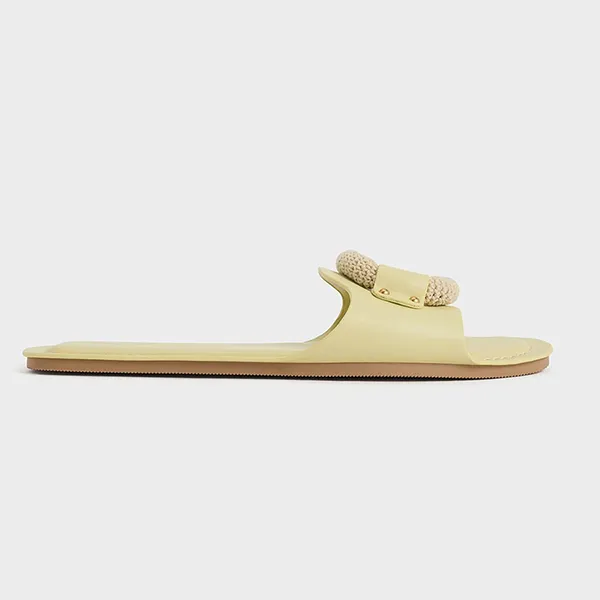 Dép Nữ Charles & Keith CNK Raffia Ring Slide Sandals 70381045 Màu Xanh Cốm