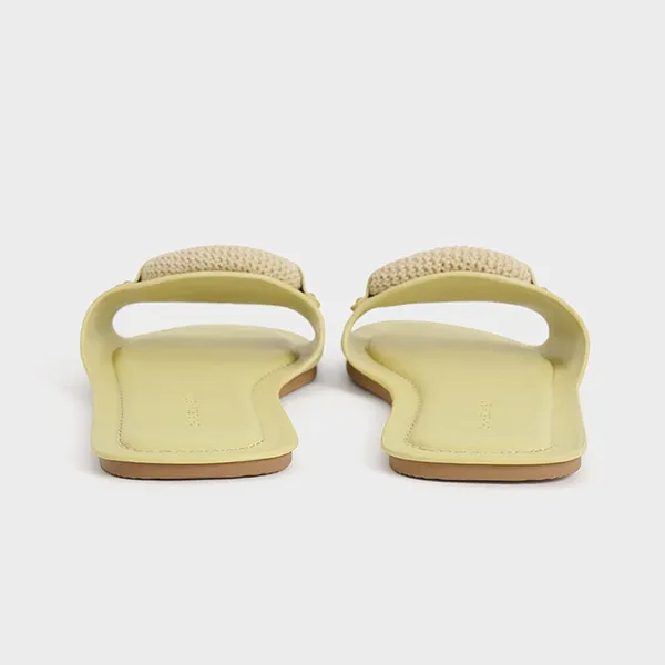 Dép Nữ Charles & Keith CNK Raffia Ring Slide Sandals 70381045 Màu Xanh Cốm