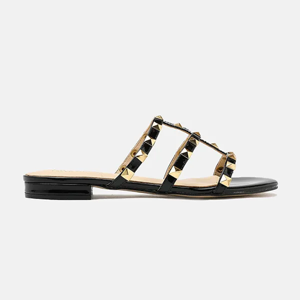 Dép Nữ Pazzion Ingrid Gold Studded Cage Patent Leather Slides 0125971BK34 Màu Đen - Dép - Vua Hàng Hiệu