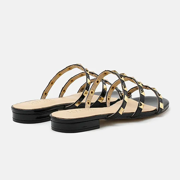 Dép Nữ Pazzion Ingrid Gold Studded Cage Patent Leather Slides 0125971BK34 Màu Đen - Dép - Vua Hàng Hiệu