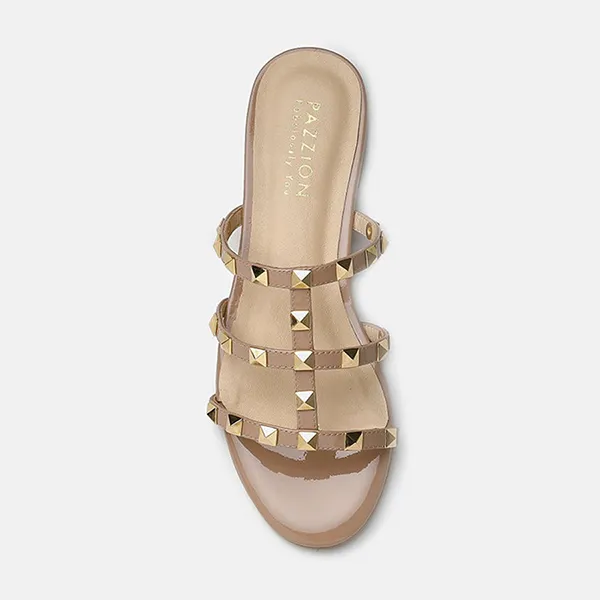 Dép Nữ Pazzion Ingrid Gold Studded Cage Patent Leather Slides 0125971NU34 Màu Nude - Dép - Vua Hàng Hiệu
