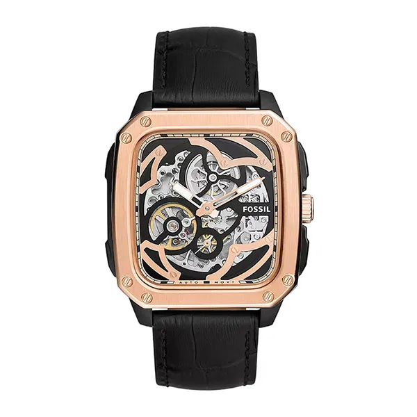 Đồng Hồ Nam Fossil Inscription Automatic Black Leather Watch BQ2572 Màu Đen