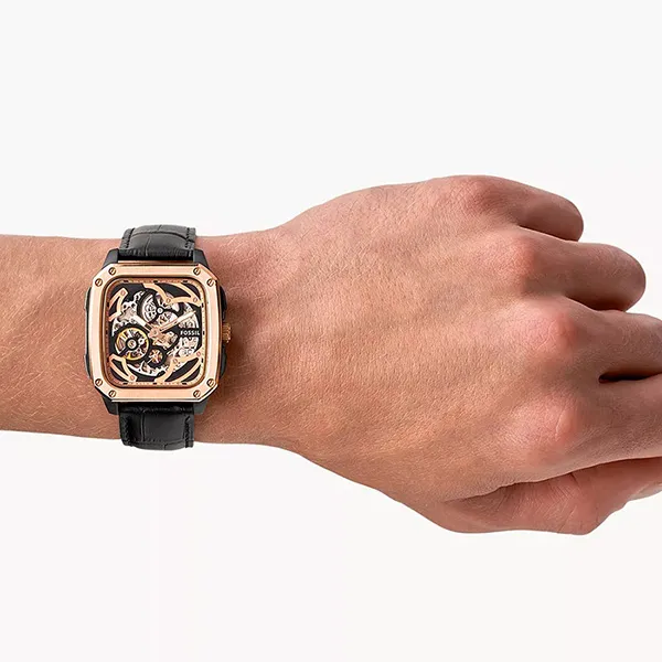 Đồng Hồ Nam Fossil Inscription Automatic Black Leather Watch BQ2572 Màu Đen