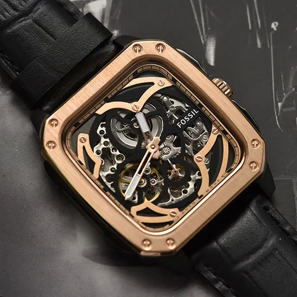 Đồng Hồ Nam Fossil Inscription Automatic Black Leather Watch BQ2572 Màu Đen