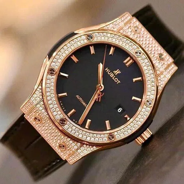 Đồng Hồ Nam Hublot Classic Kinggold Pave 42mm 542.OX.1181.LR.1704 Màu Đen/ Vàng Hồng