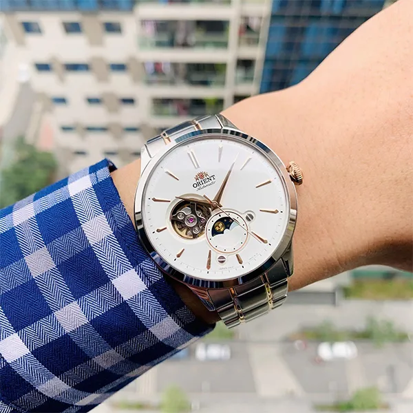 Đồng Hồ Nam Orient Sun And Moon Bambino RA-AS0101S10B Màu Bạc Vàng