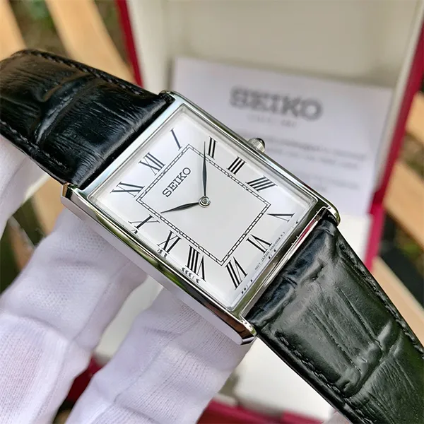 Đồng Hồ Nam Seiko Tank Quartz SWR049 Màu Đen Bạc