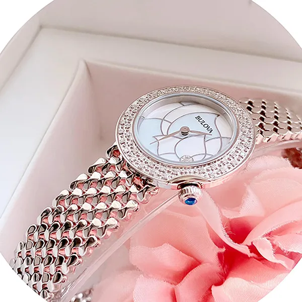 Đồng Hồ Nữ Bulova 96R209 Diamond Studded Steel Bracelet Quartz White MOP Dial Watch Màu Bạc - 5