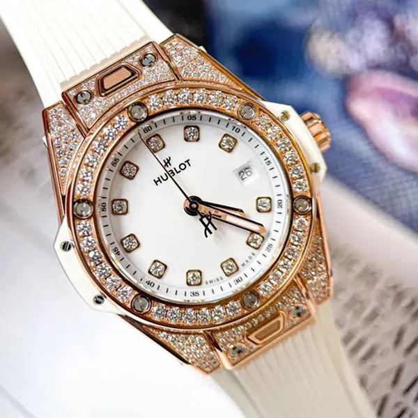 Đồng Hồ Nữ Hublot Big Bang One Click King Gold White Pavé 33mm 485.OE.2210.RW.1604 Màu Trắng/ Vàng Hồng