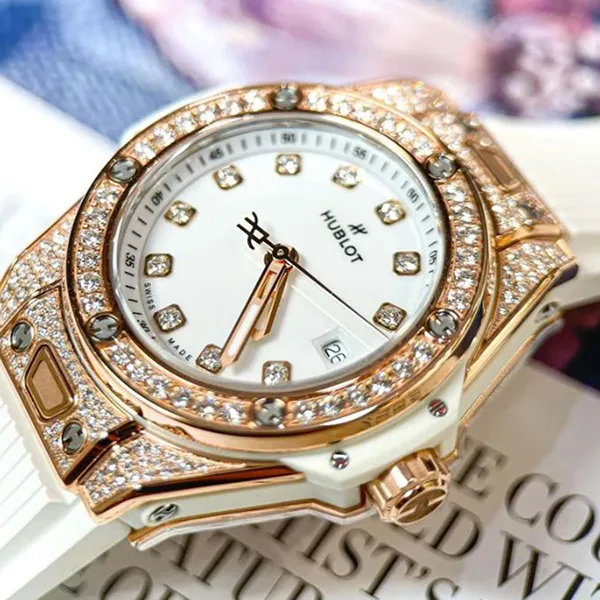 Đồng Hồ Nữ Hublot Big Bang One Click King Gold White Pavé 33mm 485.OE.2210.RW.1604 Màu Trắng/ Vàng Hồng