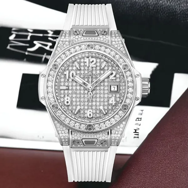 Đồng Hồ Nữ Hublot Bigbang Oneclick Steel White Full Pave 33mm 485.SE.9000.RW.1604 Màu Trắng Bạc - 1