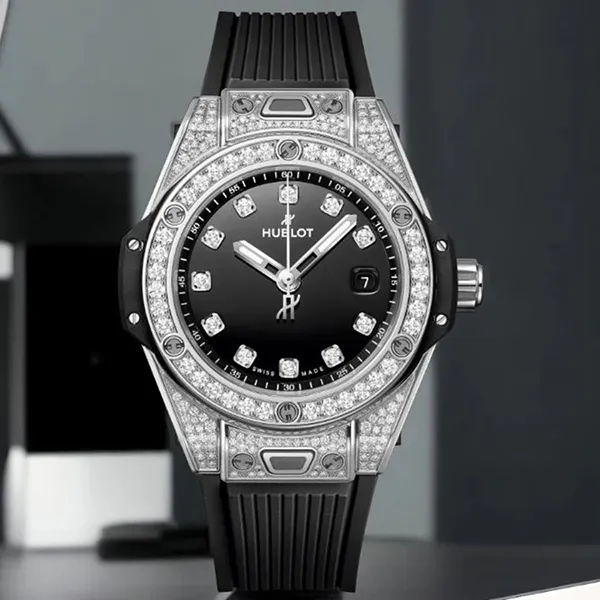 Đồng Hồ Nữ Hublot Oneclick 33mm Pave Diamond Màu Đen Trắng