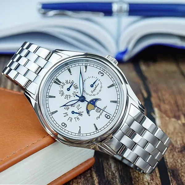 Đồng Hồ Nam Olympia Star Moonphase OPA98022-06MS-T Màu Bạc Trắng - Đồng hồ - Vua Hàng Hiệu