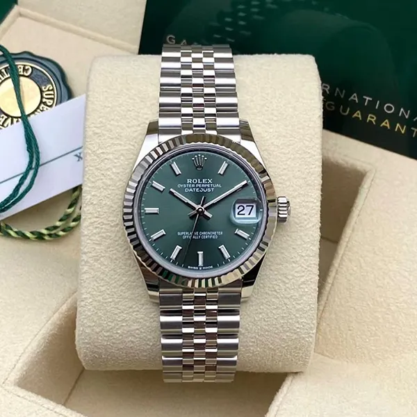 Đồng Hồ Nữ Rolex Datejust Dial 278274 Cọc Dạ Quang Màu Xanh Bạc