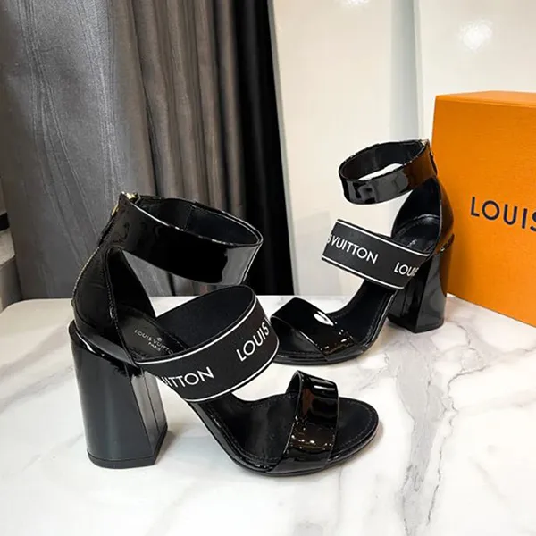 Giày Cao Gót Nữ Louis Vuitton LV Patent Star Trail Sandals Black Màu Đen Size 36.5