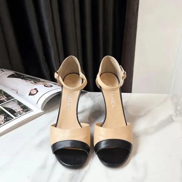 Giày Cao Gót Nữ Chanel Colorblock Pattern Embroidered Accent Sandals Màu Be Đen Size 36 - Giày - Vua Hàng Hiệu