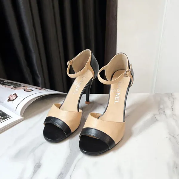 Giày Cao Gót Nữ Chanel Colorblock Pattern Embroidered Accent Sandals Màu Be Đen Size 36 - Giày - Vua Hàng Hiệu