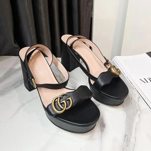 Giày Cao Gót Nữ Gucci Sandales Cuir Noir Màu Đen Be Size 38