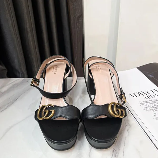 Giày Cao Gót Nữ Gucci Sandales Cuir Noir Màu Đen Be Size 38