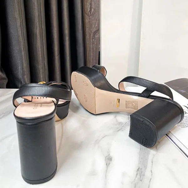 Giày Cao Gót Nữ Gucci Sandales Cuir Noir Màu Đen Be Size 38